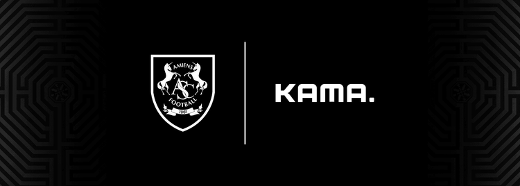 Amiens SC and Kama logos on a black background. 